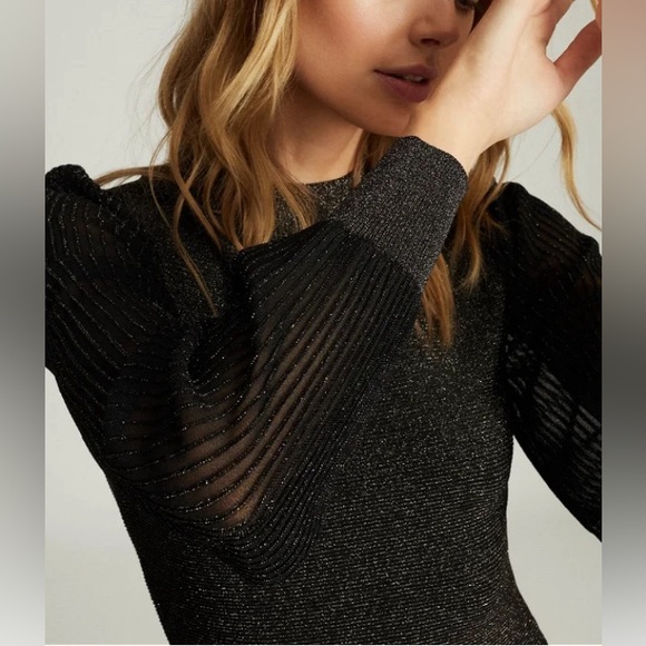 REISS Sia Metallic Semi-Sheer Sleeve Bodycon Dress, Size Medium, M - Picture 2 of 5